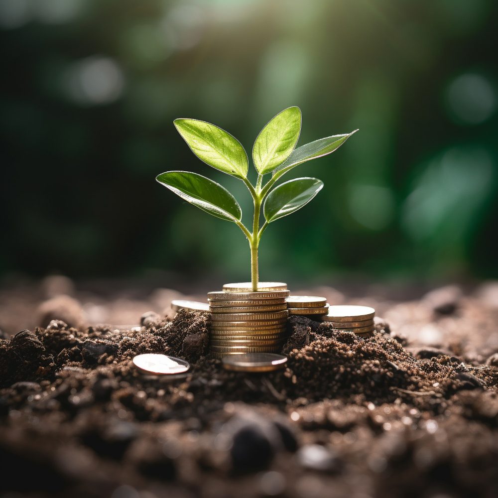 Plant growing from a stack of coins